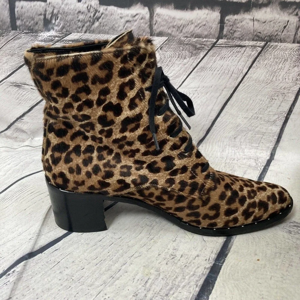 Freda Salvador Ace Bootie Women's Size 7 Lace Up Combat‎ Boots Cheetah Haircalf